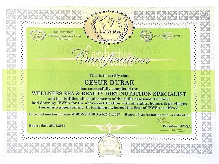 Certificat Wellness Spa și Diet Nutrition Specialist